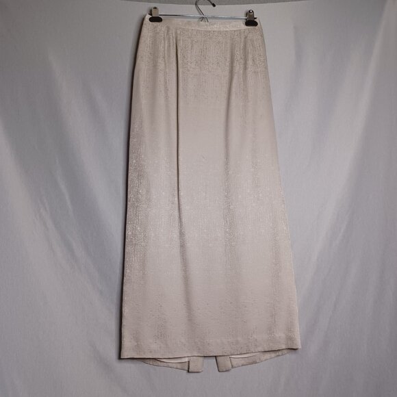 Adrianna Papell Skirt Suit Silk 2pc Womens 10 Beige/Silver Faux Pearl Beaded - Picture 9 of 16